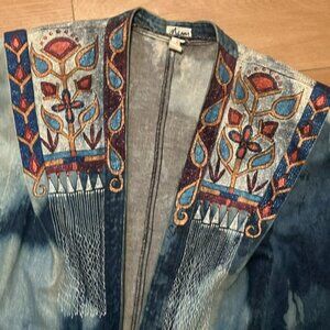 Vintage 80s 90s Oversized Myrna Denim Overcoat Duster‎ Coat Jacket M/L Wash